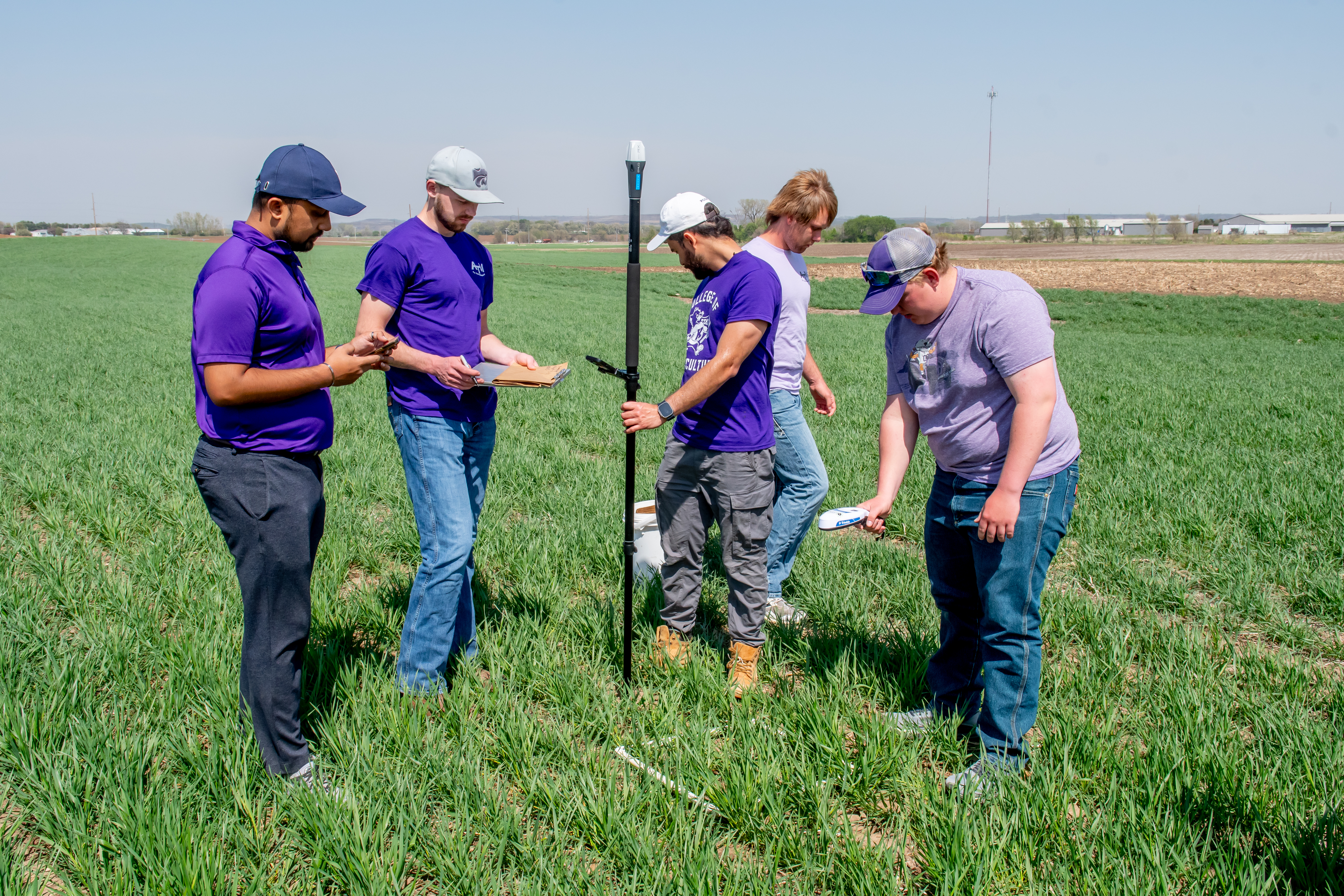 Students testing wheat and soil